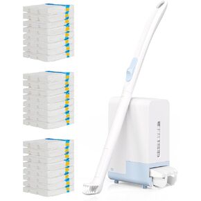 AIR U+ Disposable Toilet Brush Wand Starter Kit for Scrubbing Bubbles Flushable Refills, Wall Mount Toilet Cleaning System, 1 Toilet Wand + 24 Flushable Refills + 1 Automatic Visual Caddy