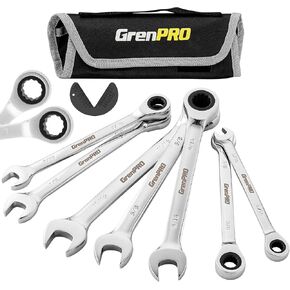 8-Piece Ratcheting Wrench Set Metric And Standard, Combination Wrenches Sets, Open End Wrench Set Metric 8-17mm, Large Wrench Tools Set With Roll Up Pouch With 1 Gauge, 72 Tooth CR-V