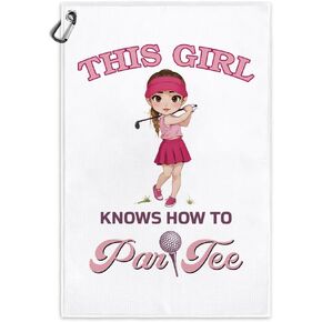 This Girl Knows How to Par Tee Funny Printed Microfiber Golf Towel with Clip, Golf Gifts for Golf Fan Daughter Girlfriend, Golf Lover Mother's Day Birthday Gifts, Golf Accessories for Women