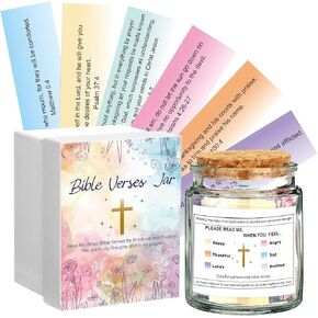 Bible Verses Jar, Christian Gifts for Women Men, Bible Verses Jar for Emotions and Feelings with 120 Pcs Coloring Scripture and Code Bible Verse Jar Prayer Hope Jar Faith Based Gifts