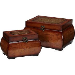 Nearly Natural 527 Decorative Lacquered Wood Chests, Set of 2,Brown,Small: 5.5w x 8.5d x 5.25h, Large: 8.25w x 11.25d x 6.5h