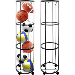 Garage Ball Storage Racks, 57x13 inch Vertical Ball Rack,3 Layer Basketball Holder with Wheels,Wall-Mounted Large Capacity Ball Organizer Holder For Balls,Sports Equipment Organizer