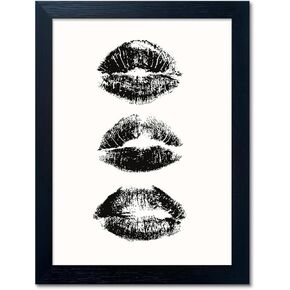 Black and White Kiss Lips Wall Art Framed Woman Makeup Room Wall Art Fashion Preppy Dorm Trendy Print Poster Funky Make Up Wall Art Girly Bathroom Decor
