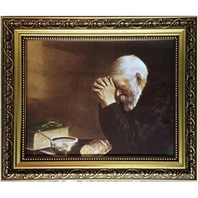 Daily Bread Man Praying at Dinner Table Grace Framed Art Print