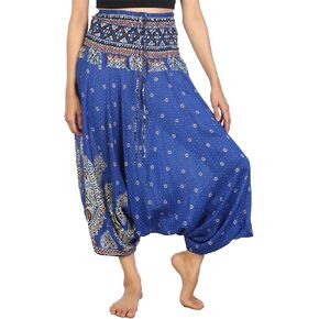 LOFBAZ Yoga Harem Pants for Women Boho Hippie Bohemian Clothing Womens Indian Beach Gypsy Clothes Maternity Genie Jumpsuit Floral Blue XL