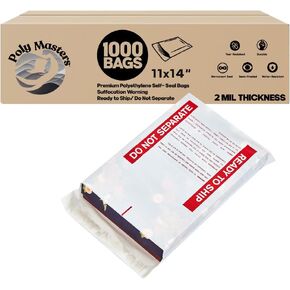 Poly Mailers 6x9 Inch (1000 Count) with Suffocation Warning - 2 Mil Semi Frosted Poly Bags for Package Privacy - Permanent Adhesive FBA Compliant for Packaging Clothes, Shirts and More