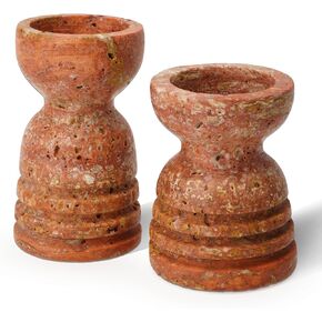 WORHE Candle Holders Italy Natural Travertine Stone Set of 2 Premium Marble Candlestick Holder for Wedding Dinning Party Candle Stand for Dia. 3/4" Taper Pillar Candles Color Red (WH023)