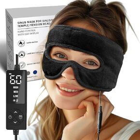 Sinus Pressure Relief Mask with Vision Opening for Sinus, Tension Headache with 3 Heat & 5 Auto-Off Timer Settings, Moist Heat Futuristic Heated Face Mask for Sleep Aid and Stress Relief