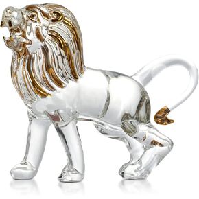 Handmade Blown Glass Lion Glass Animal Figurines - Crystal Decorations for Home and Animal Collectible Figurines Glass Decor for Mens Home Decor