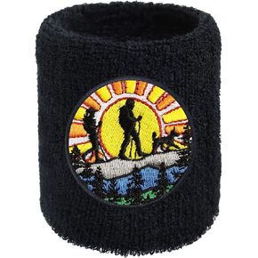 Hiking Outdoor Sweat Band for Wrist - Embroidered Yoga Sweat Absorbent Wristband for Men Women - Black Terry Cloth Arm Band for Hiking Mountaineering Jogging - Gift for Hikers Travelers