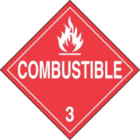 Accuform Signs MPL302VS1 Adhesive Vinyl Hazard Class 3 DOT Placard, Legend "Combustible 3" with Graphic, 10-3/4" Width x 10-3/4" Length, White on Red