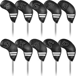Craftsman Golf Magnetic Closure Pemium Leather Black White Stripes Iron Headcover Cover 10pcs/Set