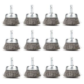 12 Pack 2 inch Stainless Steel Wire Wheels Brush and Crimped Cup Wire Brush with 1/4-Inch Hex Shank for Drill for Derusting Paint Removal Deburring