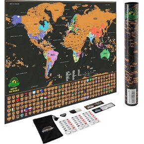 Scratch Off World Map Poster – Deluxe Travel Map, Scratch Off Map of The World with US States and Country Flags, Tracks Where You Have Been, Full Accessories Set, Gift for Travelers, by Earthabitats