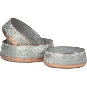 Red Co. Set of 12.5" to 9" Decorative Galvanized Metal & Copper Nesting Bowls in 3 Sizes