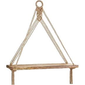 Macrame Rope Triangle Shelf Wooden Wall Hanging Shelves Macrame Hanging Shelf Farmhouse Rustic Modern Plant Aesthetic for Room Nursery Bathroom Living Room College Dorm Room