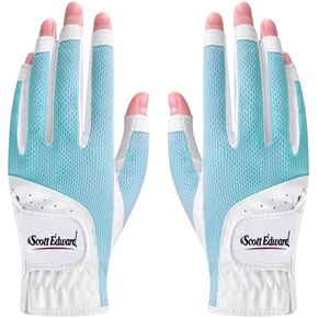 Scott Edward 1 Pair Open-finger Women's Golf Gloves 2 Pack Left Right Hand Lady Fingerless Golf Gloves PU and Microfiber Breathable Mesh Fabric Cool and Comfortable