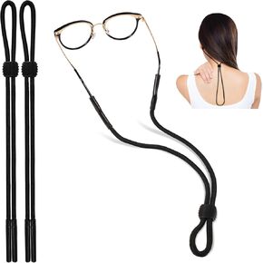 Glasses Strap, 2 Pack Premium Sunglasses Strap & Eyeglasses Strap for Men Women, Sports Eye Glasses Holders Around Neck, Fashionable Sunglass Strap, Elegant Black Eyeglass Holder