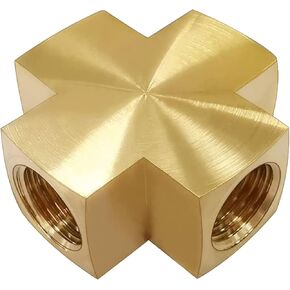 Midanya 1/4 x 1/4 x 1/4 x 1/4 Inch NPT Female Thread Adapter Cross Pipe Fitting Barstock Cross 4 Way Connector Brass Pipe Fittings(1-pack)