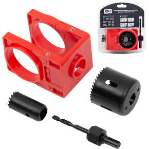 RKK Door Lock Installation Kit, Including 2-1/8" and 1" Hole Saw with Guide Template & Arbor Hole Saw Kit for Wooden Doors/Windows (1 Set)
