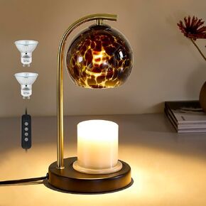 Candle Warmer Lamp Glass Electric Candle Warmer with Timer & Dimmer Wax Melts Warmer for Candle Jars, Ideal Gift, Bedroom Home Decor, No Flame Scented Candle Warmer with 2 Bulbs