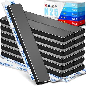 MIKEDE Heavy Duty Magnets, 12 Pack Strong Neodymium Magnets Heavy Duty Bar Magnets with Double-Sided Adhesive, Powerful Small Rare Earth Magnets for Fridge, Garage, Kitchen - 2.36 x 0.39 x 0.12in(N25)