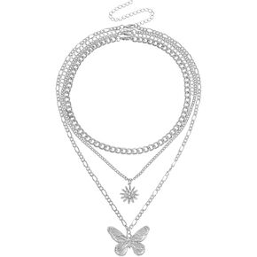 coadipress Dainty Punk Layering Chunky Chain Choker Toggle Necklace Boho Jewelry Set Layered Butterfly Cross Angel Pendant Statement Necklace Festival Statement Necklace for Women Man