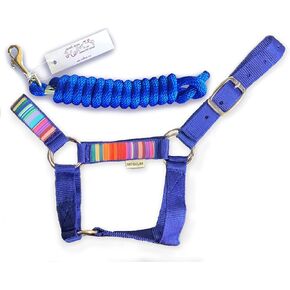 HalterUp Miniature Horse Halters and Lead Ropes (2 Item Bundle) Available in 10 Colors (Blue, Large)