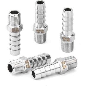 LTWFITTING Bar Production Stainless Steel 316 Barb Fitting Coupler/Connector 5/16" Hose ID x 1/8" Male NPT Air Fuel Water (Pack of 5)