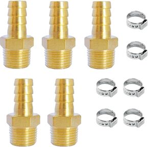 Brass Hose Barb Fitting 1/4" Barb x 1/4" Male NPT Water Fuel Air Adapters(Pack of 5)