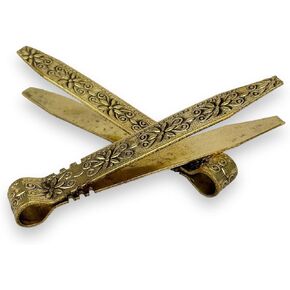 Vintage Brass Charcoal Tongs with Floral Engraved Handle - Antique Design Incense Tongs, 4.13 inches