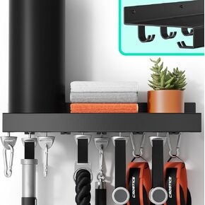 Metal Shelf Compatible with Tonal Accessories, Floating Shelf Organizer for Home Gym Storage, T-Lock Adapters Bracket Hanger, Gym Rack Wall Mounted with Hooks, Black Workout Shelf Holder