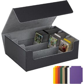 Leather Card Storage Box with 8 PCS Dividers, Holds 1800+ Magic/MTG/YGO/PKM/Sports Sleeved Cards, Magnetic Closure