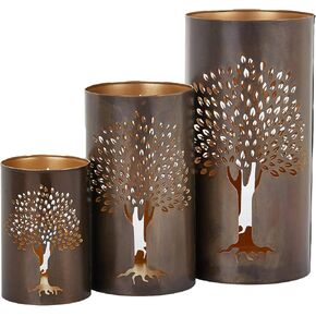 Deco 79 Metal Tree Candle Lantern, Set of 3 12", 9", 6"H, Copper