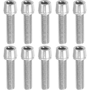 Tapered Bolts Screws for MTB Bike Bicycle Stem Durable M5x20mm Socket Head Cap Bolts Screws Nuts Steel Silver Tone (Set of 10)