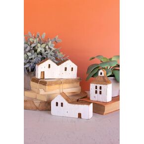 Kalalou CYUY1007 White Wooden Houses, 7-inch Length, Set of 3