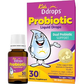 Ddrops Kids Probiotic Liquid Drops, Dual Probiotic Support, Helps Support Kids' Immune and Digestive Health, 30 Servings