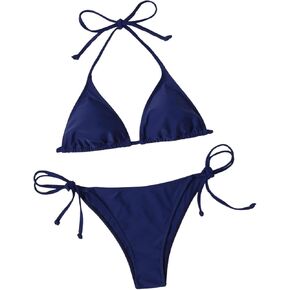 SOLY HUX Women's Two Piece Swimsuit Triangle Halter Tie Side Bathing Suits Bikini Sets