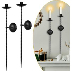 lobolighting Candle Sconces Twisted Pillar Wall Candle Holder Set of 2 Long Candle Wall Sconce Metal Wall Sconces Candle Holder Decoration for Dining Room, Fireplace, Living Room (Black, 23.6 Inch)