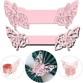 Butterfly Paper Napkin Rings,Pink Disposable 3D Laser Cut Butterfly Rose Shape Foil Paper Napkin Holder for Weddings Party Serviette Table Decoration Restaurant Bridal Shower Banquet Supply (Pink)
