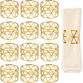 Gold Napkin Ring, Metal Napkin Holder, Party Dinner Napkin Holders for Christmas Thanksgiving Table Decorations, Christmas Banquet Decoration, Hollow Round Design (12)