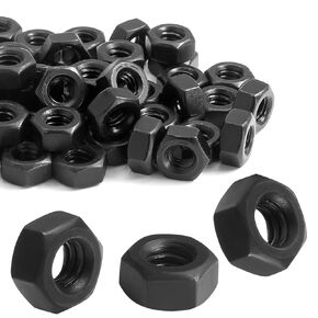 Luomorgo 60 Pcs 1/4"-20 Hex Nuts, Black Oxide, Carbon Steel, Full Thread, Hex Drive, 7/32 in. Height Black Hex Nuts