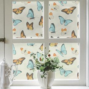 VELIMAX Butterflies Window Film, Window Privacy Film, Stained Glass Film Non Adhesive Anti-UV Heat Control 17.7x157.4 inches