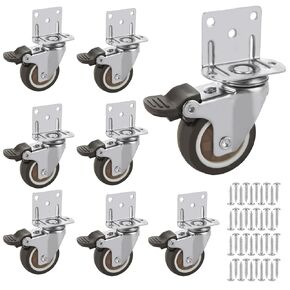 Side Mount Casters 2 Inch L-Shaped Caster Wheels Set of 8 Small Rubber Casters with Brake and No Noise Rubber Wheel, 360 Degree Ball Bearing Swivel Casters for Furniture Baby Bed Cabinet 440Lbs
