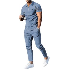 SOLY HUX Men's 2 Piece Outfits Half Zip Short Sleeve T Shirt and Pants Set with Pockets