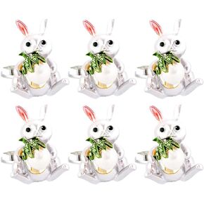 HEMOTON Cute Rabbit Napkin Rings Set of 6, Vintage White Bunny Napkin Holder for Family Table Decoration Banquet Party Decoration Easter Decoration