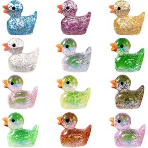 12-Piece Set: Multicolored Camouflage Mini Ducks, Cute Sparkling Crystal Mini Ducks for Micro Landscapes, Miniature Duck Figurines for Scene Decoration, Resin Accessories for Tiny Displays.