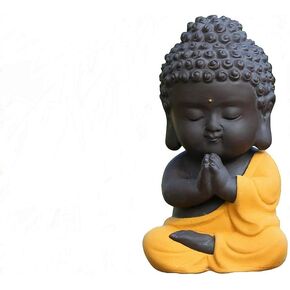 DMtse Ceramics Cute Buddha Prayer Statue Zen Meditation Monk Figurine Creative Crafts Ornaments Gifts Chinese Exquisite Ceramic Arts and Crafts