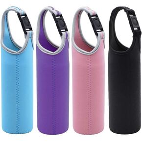 4 Pack,DanziX Neoprene Sleeve Bottle Cup Carrier Pouch,Fit for All 16oz-21oz Portable Sport Water Bottle-Black,Blue, Pink,Purple