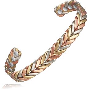 Copper Bracelets for Women, 99% Pure Adjustable Tricolor Gold Braided Bracelet, Copper Jewelry Gift (0932)